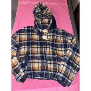 NWT Altr’d State brown plaid sweater with a hood size xs
